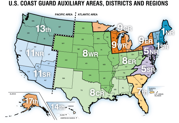 U.S. Coast Guard Auxiliary Map by District